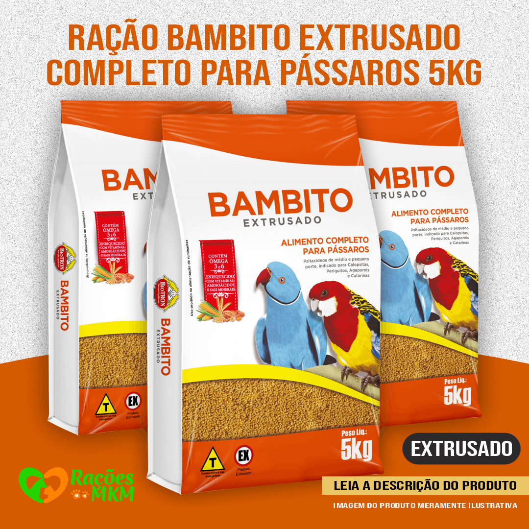 Ração Bambito Extrusado Completo para Pássaros 5kg+