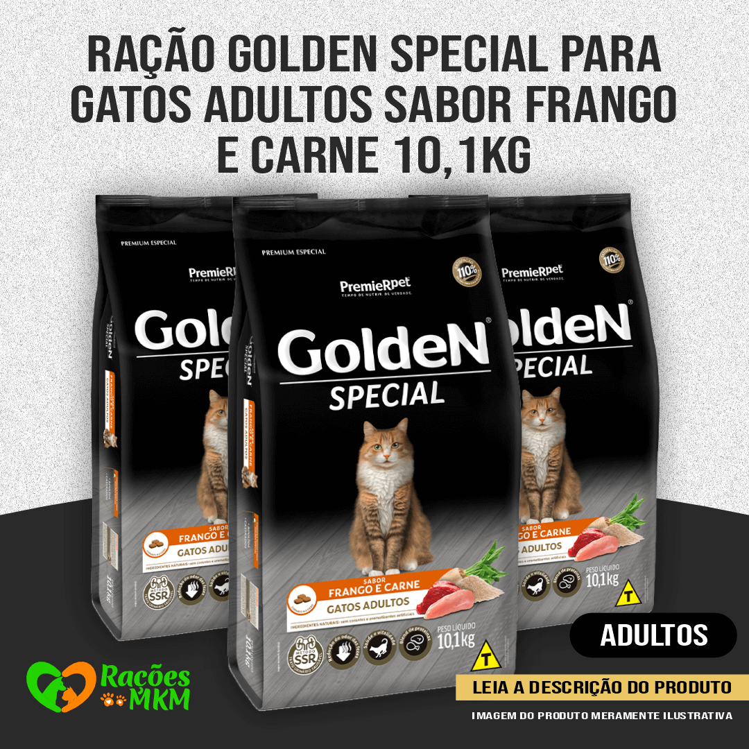 Ração Golden Special para Gatos Adultos Sabor Frango e Carne 10,1kg+