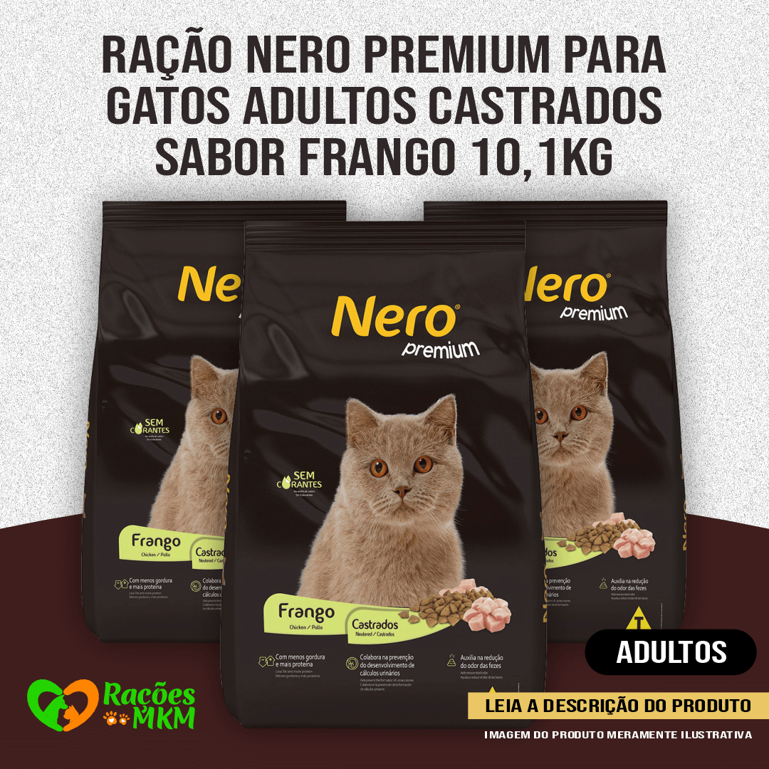 Ração Nero Premium Gatos Castrados Sabor Frango 10,1kg+