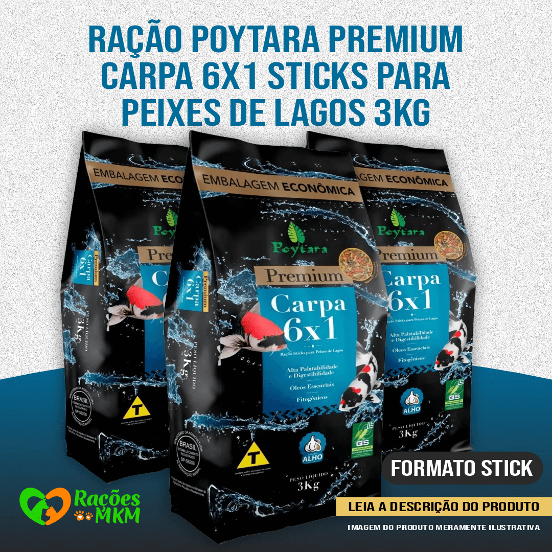 Ração Poytara Premium Carpa 6X1 Sticks Para Peixes de Lagos 3kg