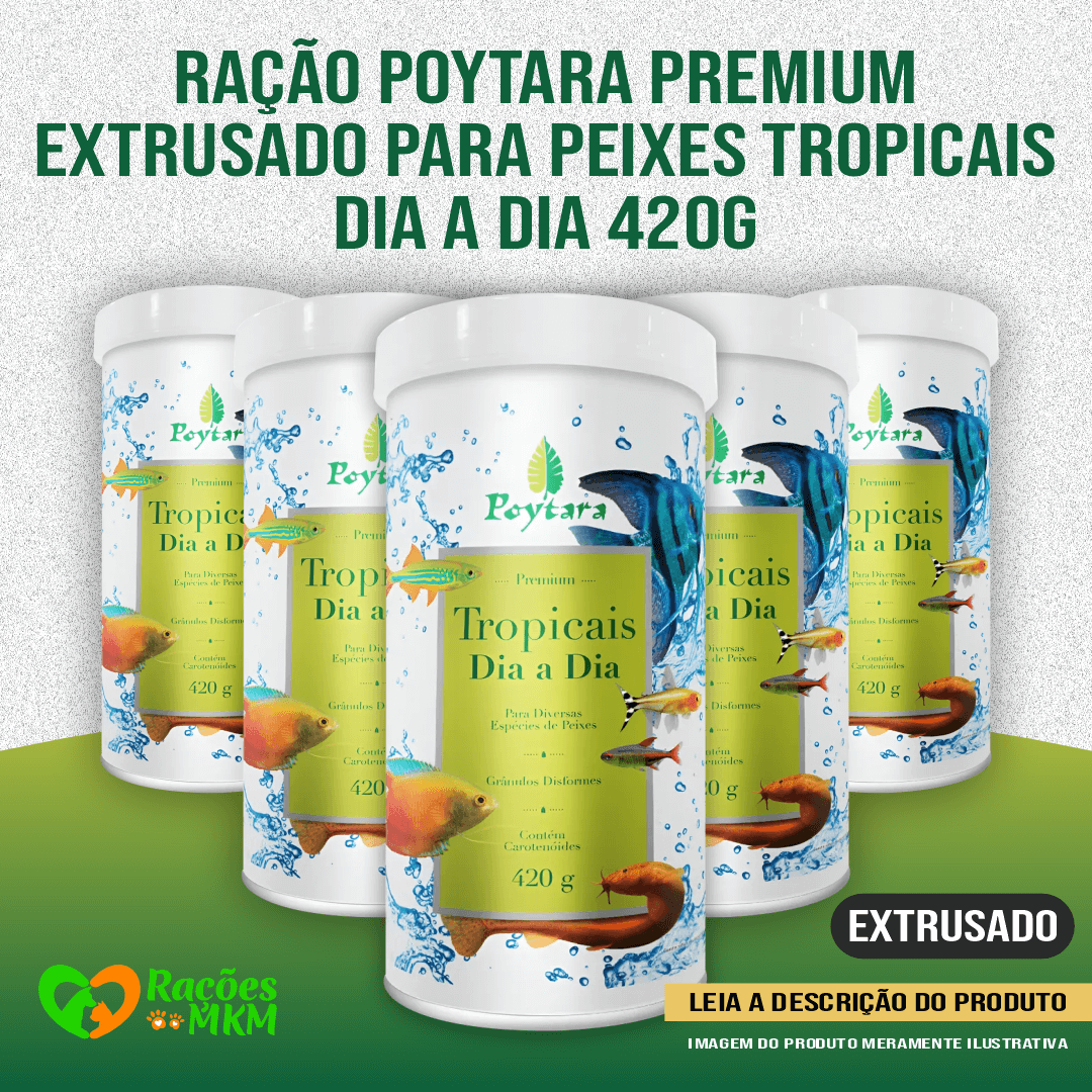 Ração Poytara Premium Extrusado Para Peixes Tropicais Dia a Dia 420g