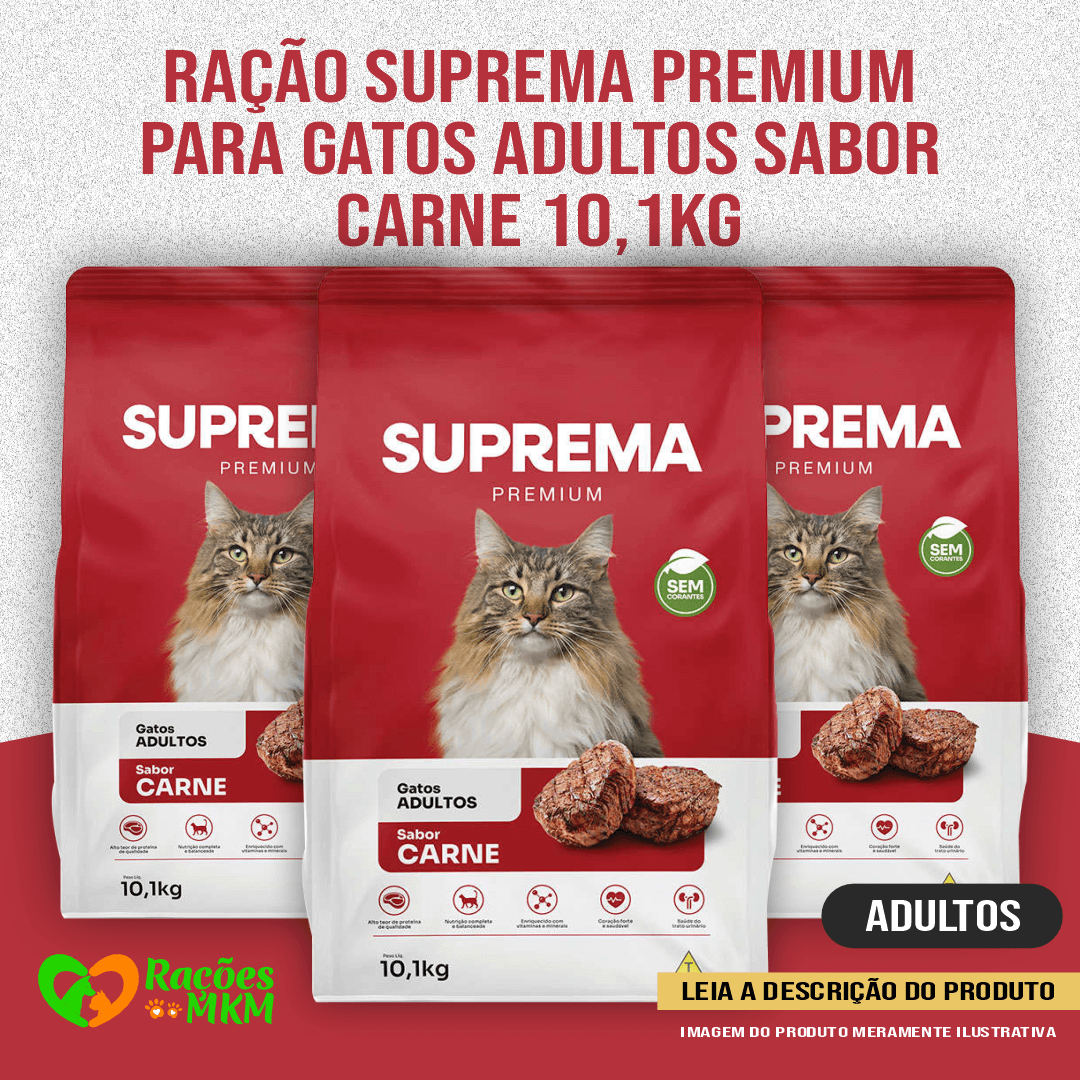 Ração Suprema Premium para Gatos Adultos Sabor Carne 10,1kg+